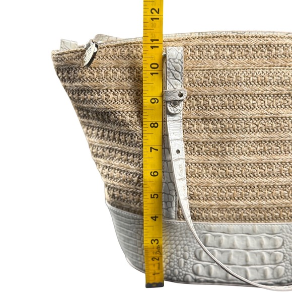 Brahmin Woven Straw Tote White Croc Embossed Leather Shoulder Bag - Picture 7 of 9